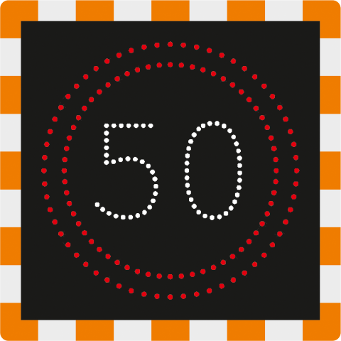Signalizačná LED značka BELLIMPEX s rýchlostným obmedzením 50.