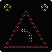 LED výstražný symbol pre nebezpečnú zákrutu alebo smerový úsek.